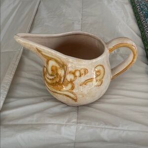 Artisan Cream and Gold Ceramic Jug